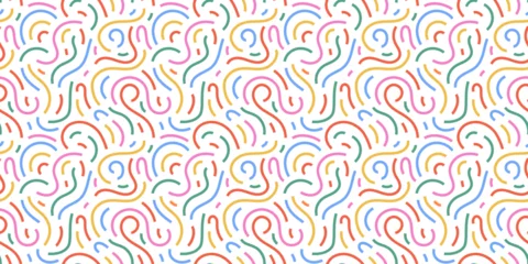 Crédence en verre imprimé Fun colorful line doodle seamless pattern. Creative minimalist style art background for children or trendy design with basic shapes. Simple childish scribble backdrop. Vector stock background