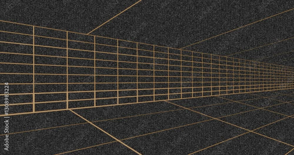 Poster animation of glowing lines forming tunnel perspective on dark textured background