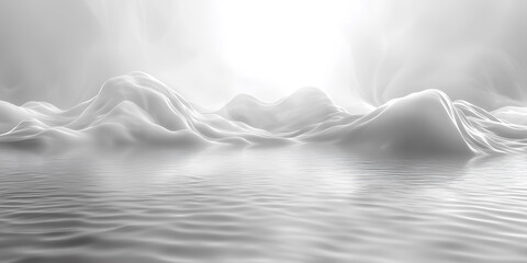 Serene abstract landscape showcasing soft, flowing shapes and reflective waters.
