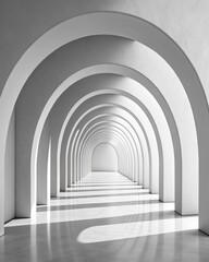 Obraz premium A black and white photograph depicts a series of white arches receding into the distance, creating a sense of depth and perspective.