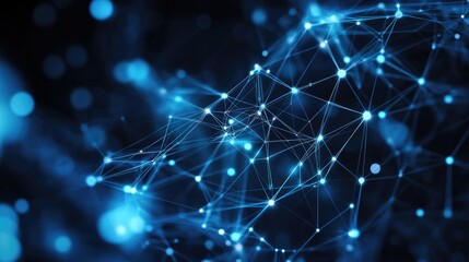 Abstract Network Connection, Digital Nodes and Links in a Blue Glow
