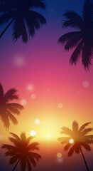 Fototapeta premium Stunning sunset with vibrant colors and palm trees framing the horizon in a tropical setting. Vertical HD background.