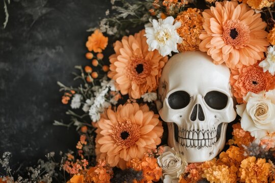 A traditional altar set up for D&Atilde;&shy;a de los Muertos as part of Hispanic Heritage Month, adorned with flowers, photos, and candles