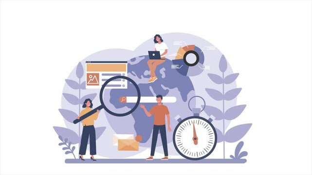team working together to find SEO 2D animated Illustration