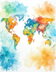 Square Watercolor World Map – Artistic Multicolor Global Map Design for Decor and Digital Use