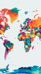 Colorful Vertical Watercolor World Map – Artistic Multicolor Global Geography Illustration