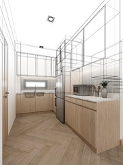 modern kitchen room  interior design, 3d rendering
