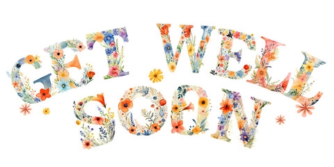 Fototapeta premium Get well soon word png floral font, transparent background