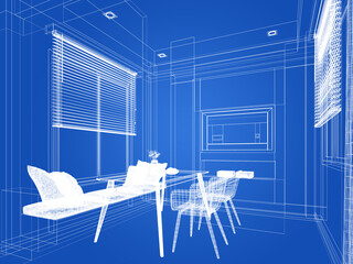 modern dining room interior design ,3d rendering