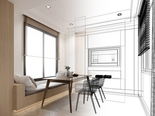 modern dining room interior design ,3d rendering
