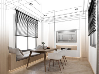 modern dining room interior design ,3d rendering