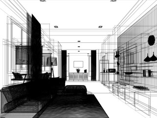 modern living room interior design, 3d rendering