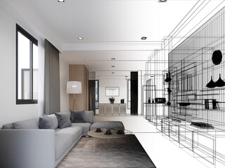 modern living room interior design, 3d rendering
