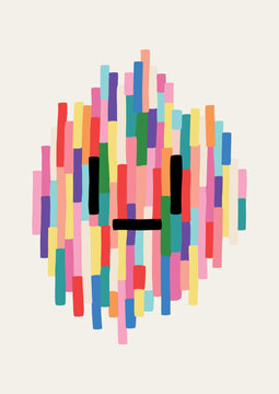 Multicolor Stripes Forming a Cute Character with Face. Colourful Lines Vector Illustration on Clear Background, Groovy Rainbow Cover Poster Backdrop