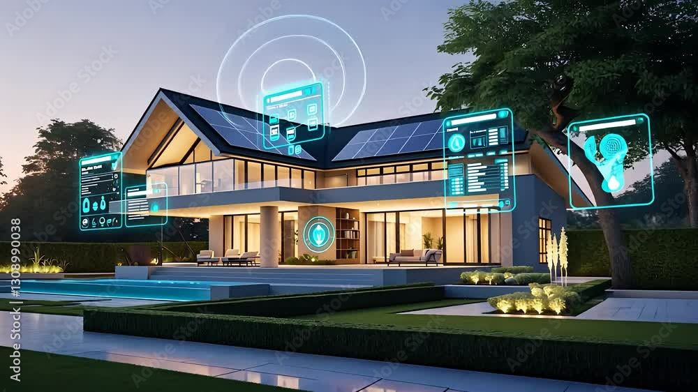 Aufkleber futuristic smart home with digital holographic iot technology and ai-powered automation in a modern 