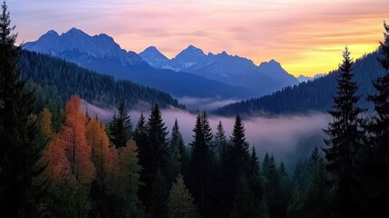 Obraz premium Majestic Mountain Range at Sunrise, Breathtaking View