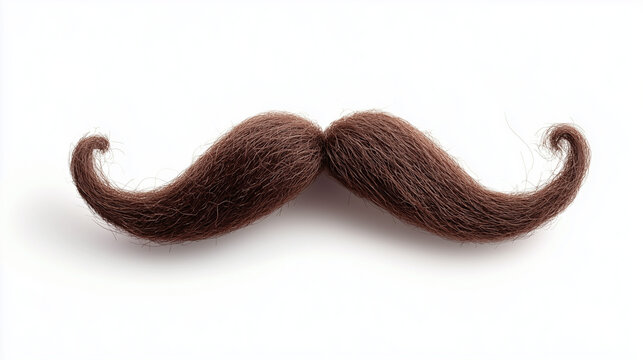 A single curly mustache isolated on a white surface for focus.
