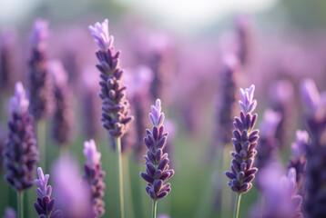 Obraz premium Lavender flowers in a garden at sunset