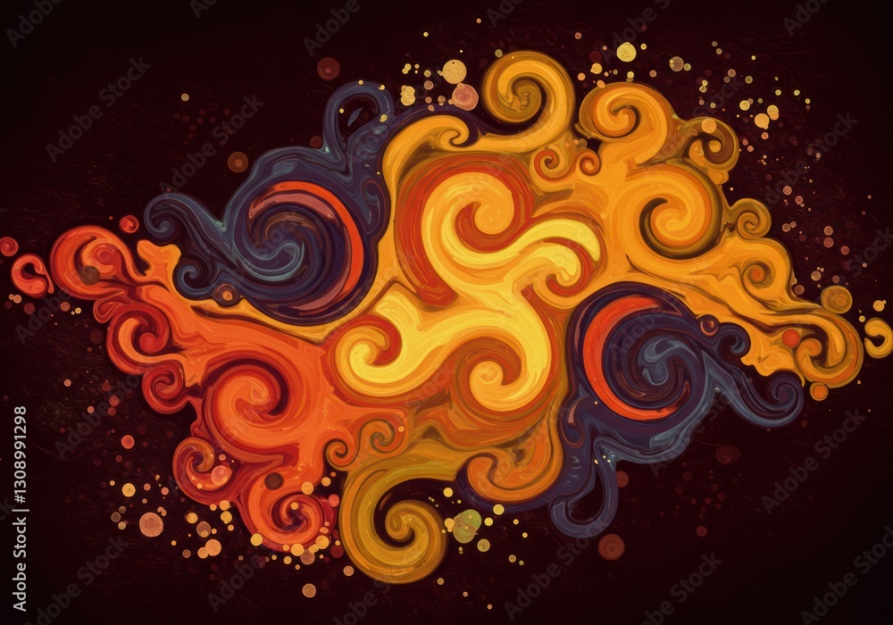 Poster vibrant swirling abstract art with bold colors and dynamic patterns