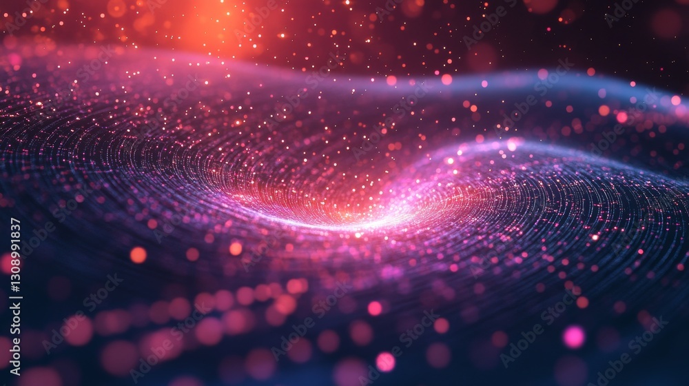Poster a mesmerizing swirl of pink and blue glowing particles forms an abstract, futuristic design. this dy