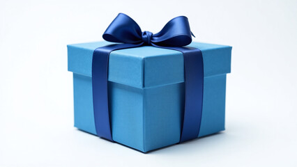 Obraz premium blue fabric box small ribbon bow surrounding isolation
