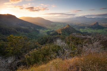 Sunset, view to Mount Warning, Wollumbin, Mebbin, Border Ranges, Mount Jerusalem National Park, Nightcap, Doon Doon, Uki, Tweed Valley, Byron Bay Hinterland - NSW, Australia