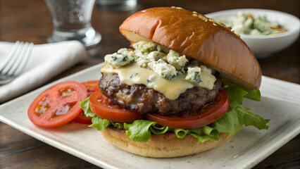 Gourmet Blue Cheese Burger – Juicy Beef with Crunchy Toppings