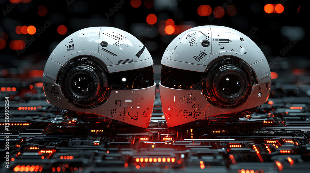 Aufkleber futuristic robotic orbs with detailed circuitry in a high-tech environment. generative ai
