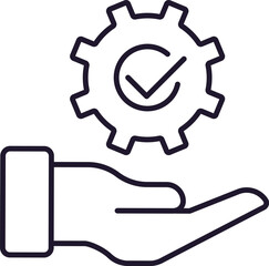 Checkmark in Gear over Hand Simple Thin Icon Perfect for Web Sites, Books, Cards, Apps