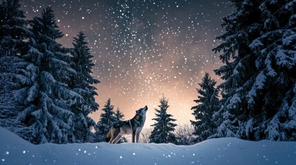 Majestic Winter Wolf Howling Under the Starry Sky