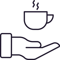 Line Illustration of Tea Cup over Hand for Graphics, Concept, Apps