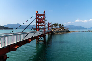 small suspension bridge on the sea