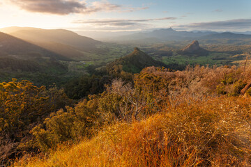 Sunset, view to Mount Warning, Wollumbin, Mebbin, Border Ranges, Mount Jerusalem National Park, Nightcap, Doon Doon, Uki, Tweed Valley, Byron Bay Hinterland - NSW, Australia