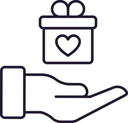 Heart of Box over Hand Simple Line Icon for Graphics, Designs, Books, Adverts, Apps