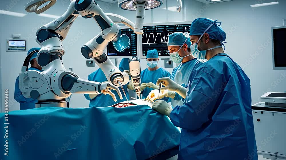 Aufkleber advanced robotic surgery in a high-tech operating room with medical team performing precise ai-assis