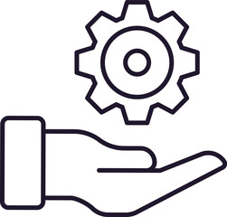 Gear over Hand Isolated Line Icon for Graphic Design, Web Sites, Cards, Books, Articles