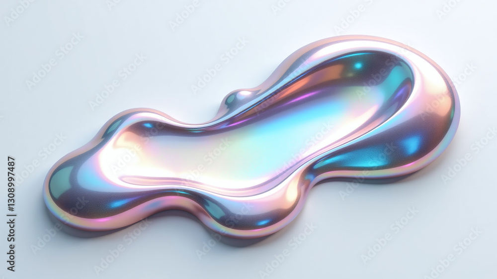 Aufkleber iridescent metal object appears glowing fluid shape cut white background sharp edges otherworldly