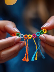 Colorful friendship bracelet made with vibrant threads and intricate knots
