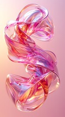 Fluid ribbon-like structures in pink, gold, and orange tones create a futuristic, glossy design with a sleek, polished aesthetic.