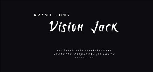 Lettering font isolated on black background. Texture alphabet in street art and graffiti style. Grunge and dirty effect.  Vector brush letters.