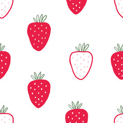Cute Strawberry pattern, seamless print with berry. Natural sweet food. Summer fruit background for fabric, textile, wrapping paper, wallpaper. Flat vector illustration
