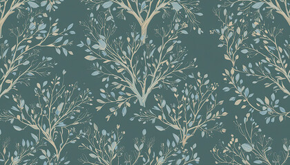Elegant Botanical Pattern, Seamless Floral Tree Branches, Nature-Inspired Decorative Design, Vintage Aesthetic, Modern Digital Art with Delicate Leaf Details