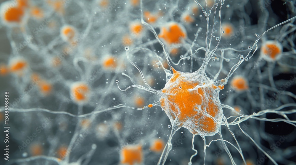 Poster a digital representation of a neuron network, with an intricate web of white neural connections. the