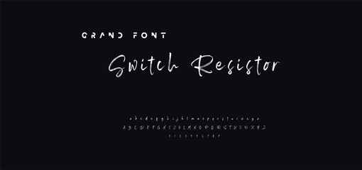 Lettering font isolated on black background. Texture alphabet in street art and graffiti style. Grunge and dirty effect.  Vector brush letters.