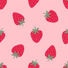 Cute Strawberry pattern, seamless print with berry. Natural sweet food. Summer fruit background for fabric, textile, wrapping paper, wallpaper. Flat vector illustration