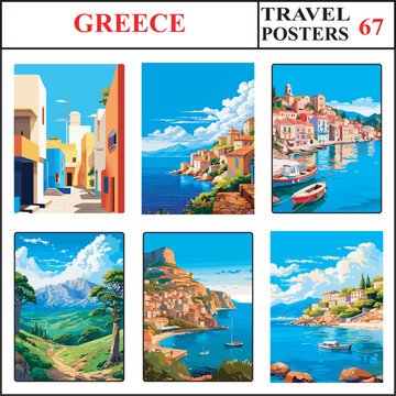 Greece Agrinio Pylos Parga Travel Poster Wall Art Print Collection Set Part 67