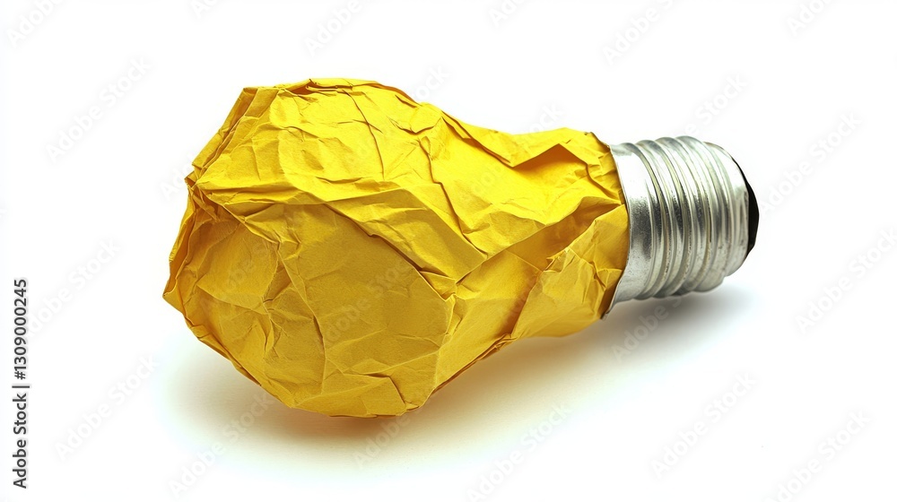 Poster a crumpled yellow paper shaped like a lightbulb sits against a white background, symbolizing creativ