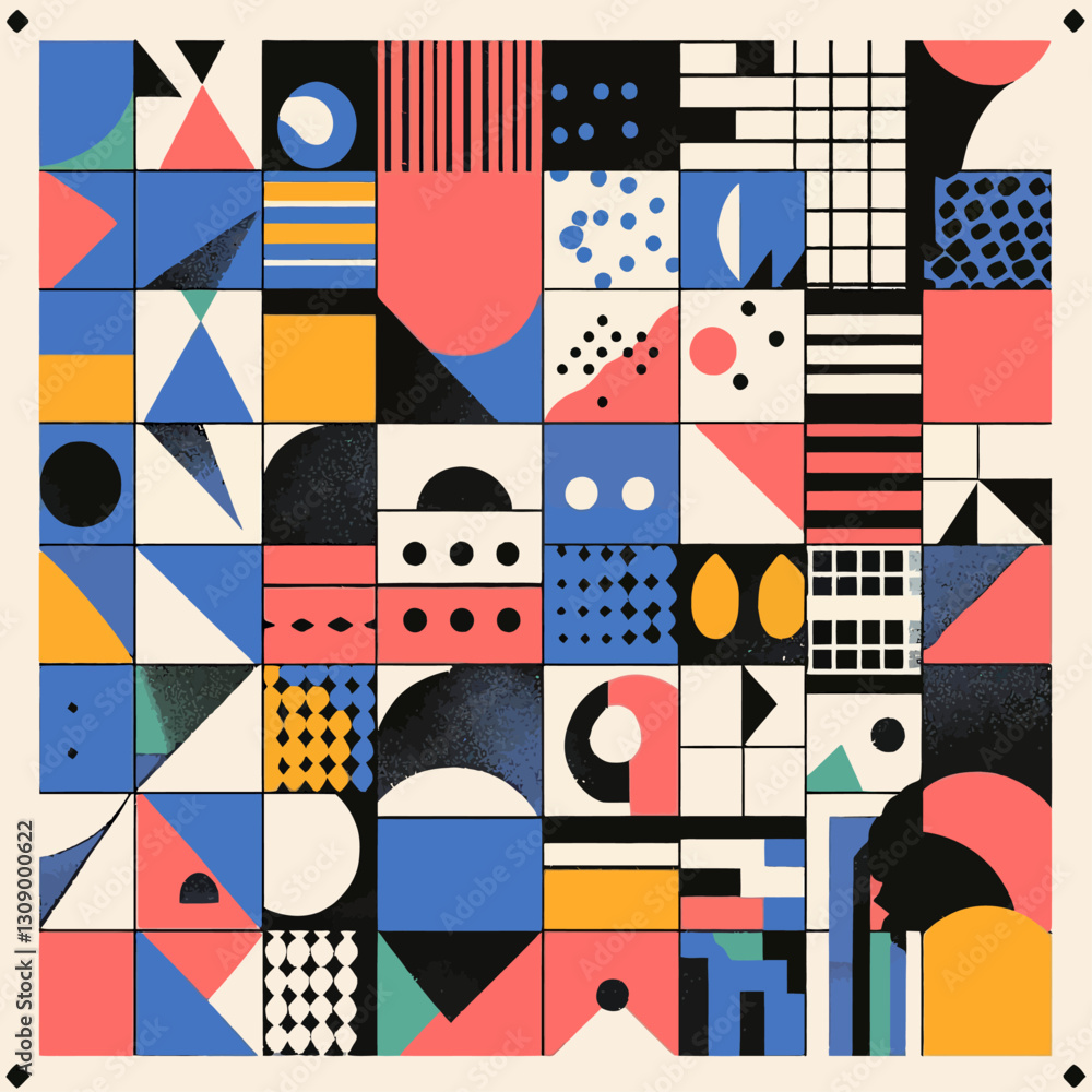 Poster geometric pattern design: modern colorful abstract composition