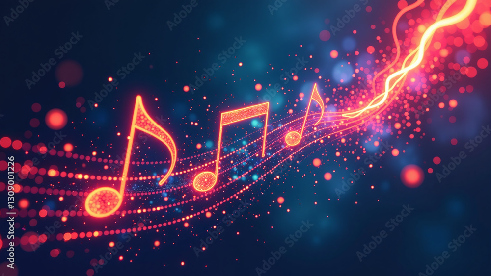 Poster retro abstract vector illustration featuring lightning music notes dark multicolored background perf