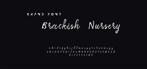 Lettering font isolated on black background. Texture alphabet in street art and graffiti style. Grunge and dirty effect.  Vector brush letters.